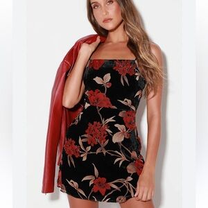 Black Velvet Floral Mini Dress
